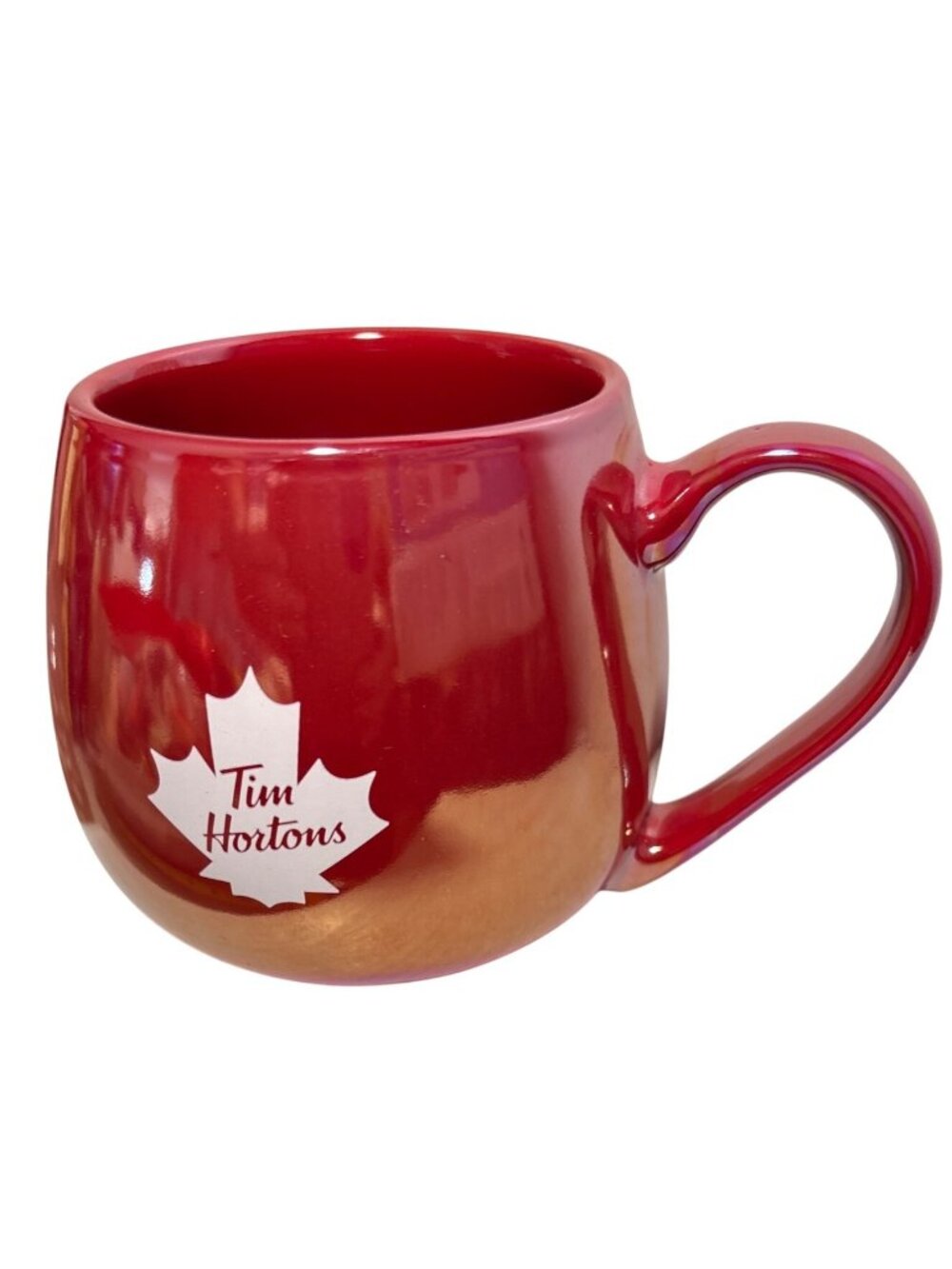 Tim Hortons Coffee Mug 2020 Red Iridescent Canadian Maple Leaf Cup